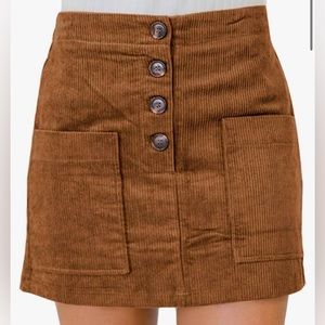 Womens High Waist Soft Button Down Skirt Corduroy